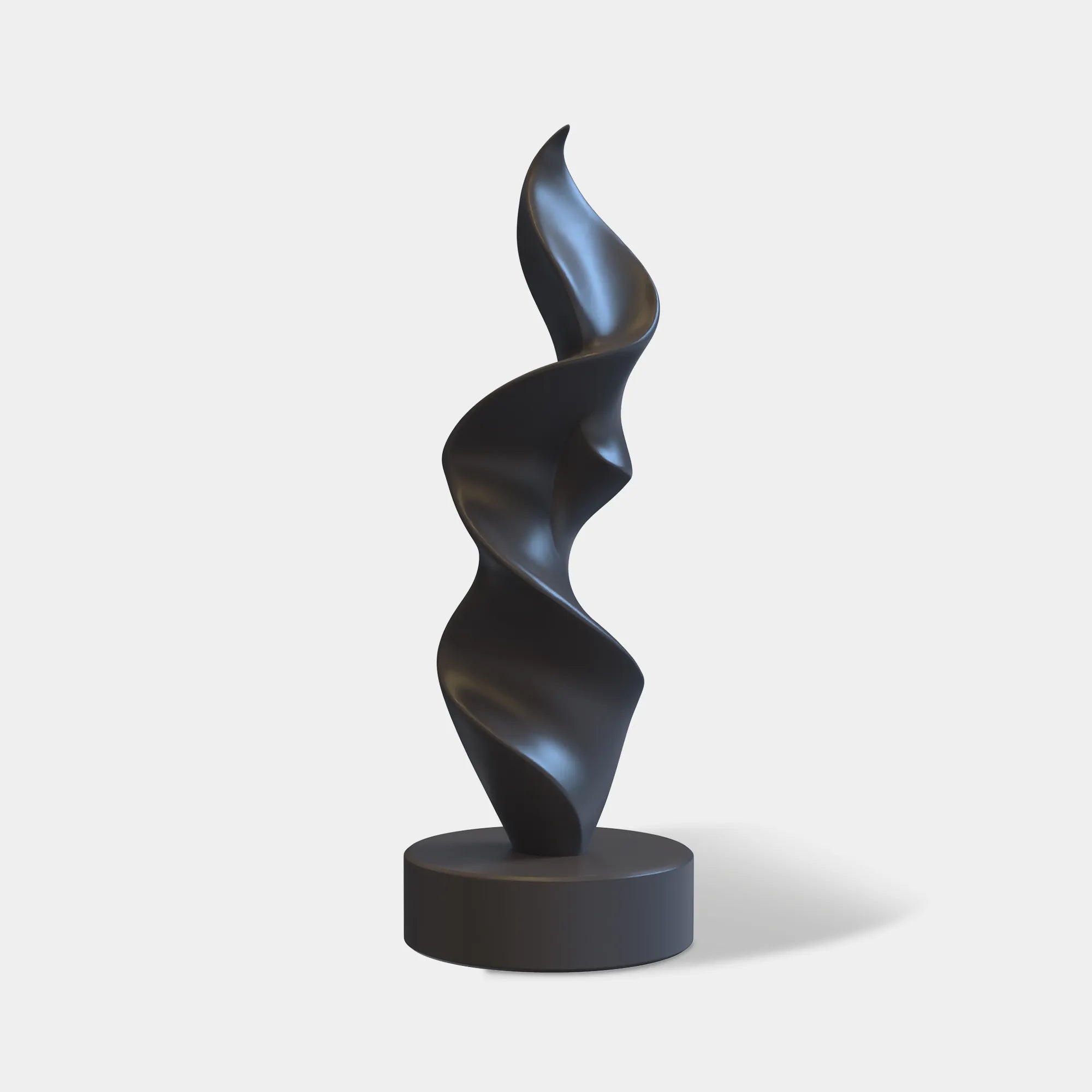 Black abstract sculpture in stainless steel with modern design for luxury interiors. 