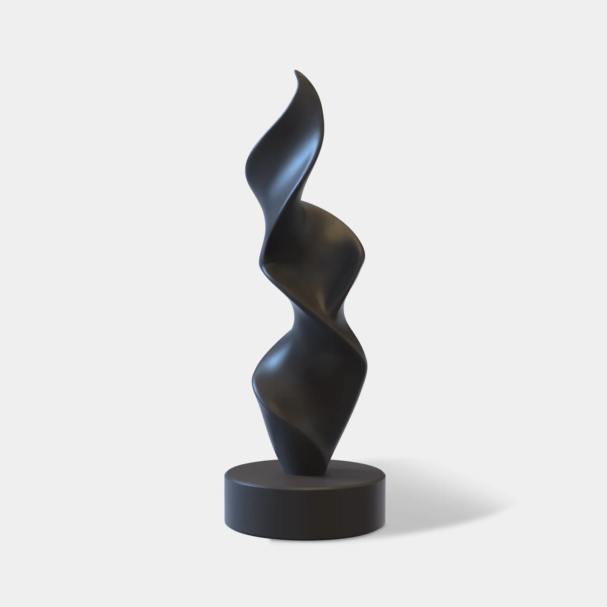 Black abstract sculpture in stainless steel with modern design for luxury interiors. 