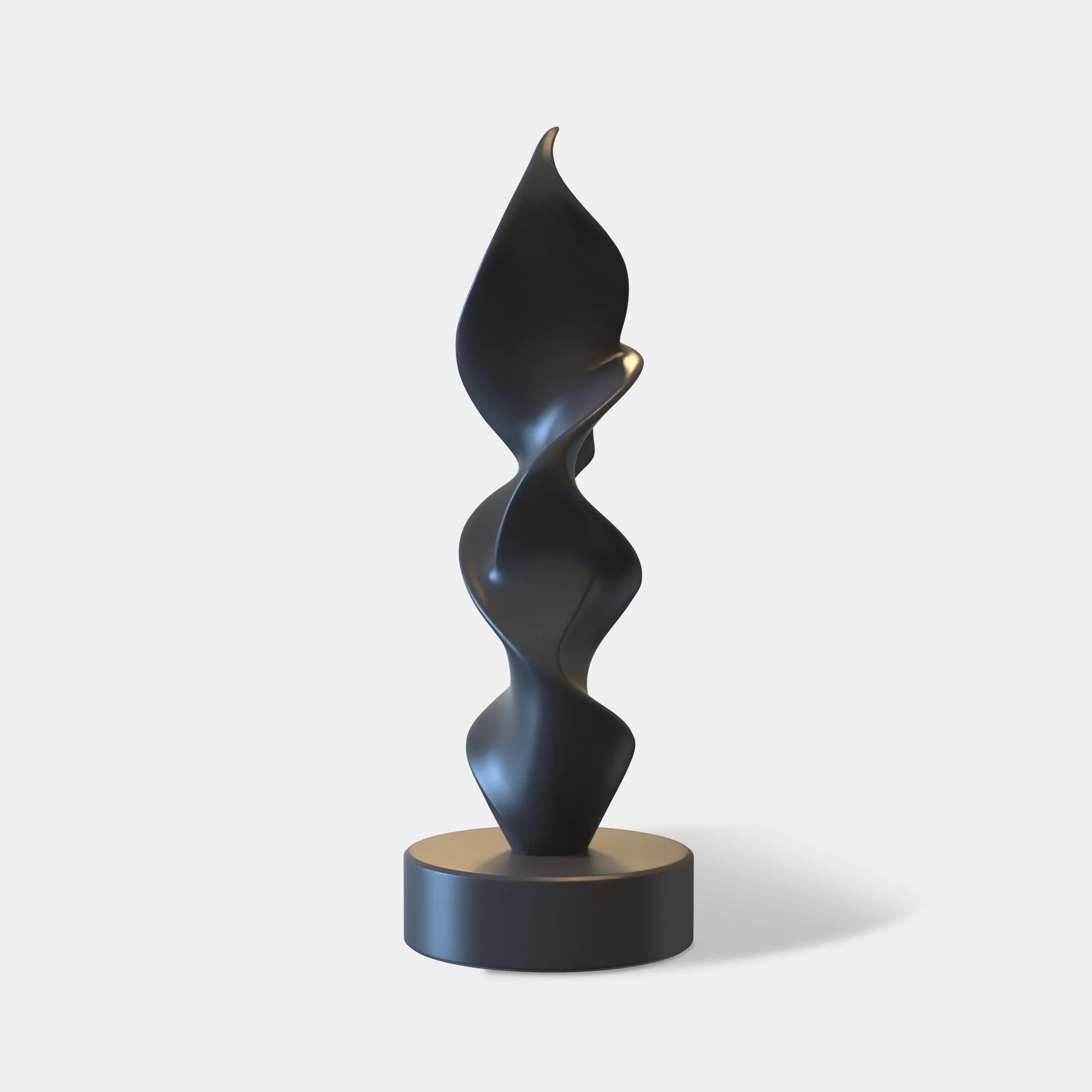 Black abstract sculpture in stainless steel with modern design for luxury interiors. 