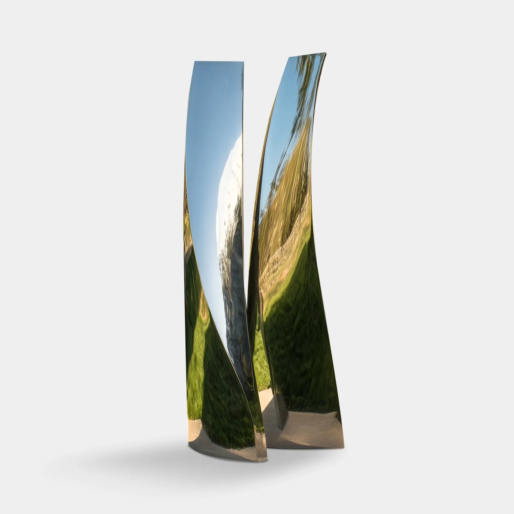Modern stainless steel sculpture with abstract design for contemporary villas.