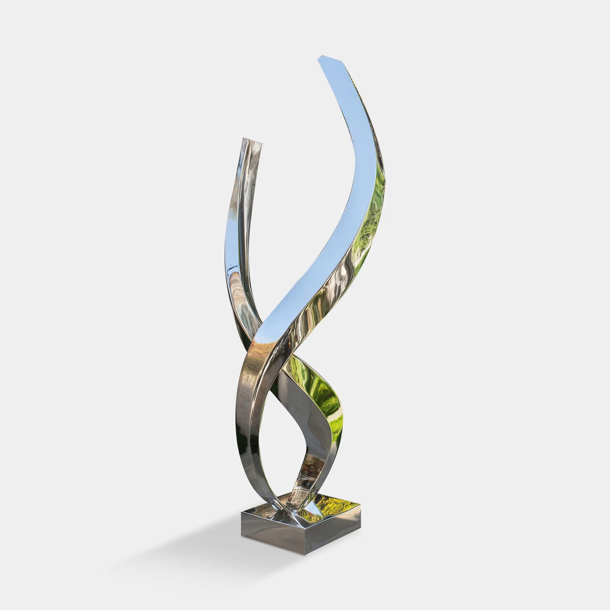 Modern Sculpture in Polished Stainless Steel with Fluid Twisting Design for Outdoors
