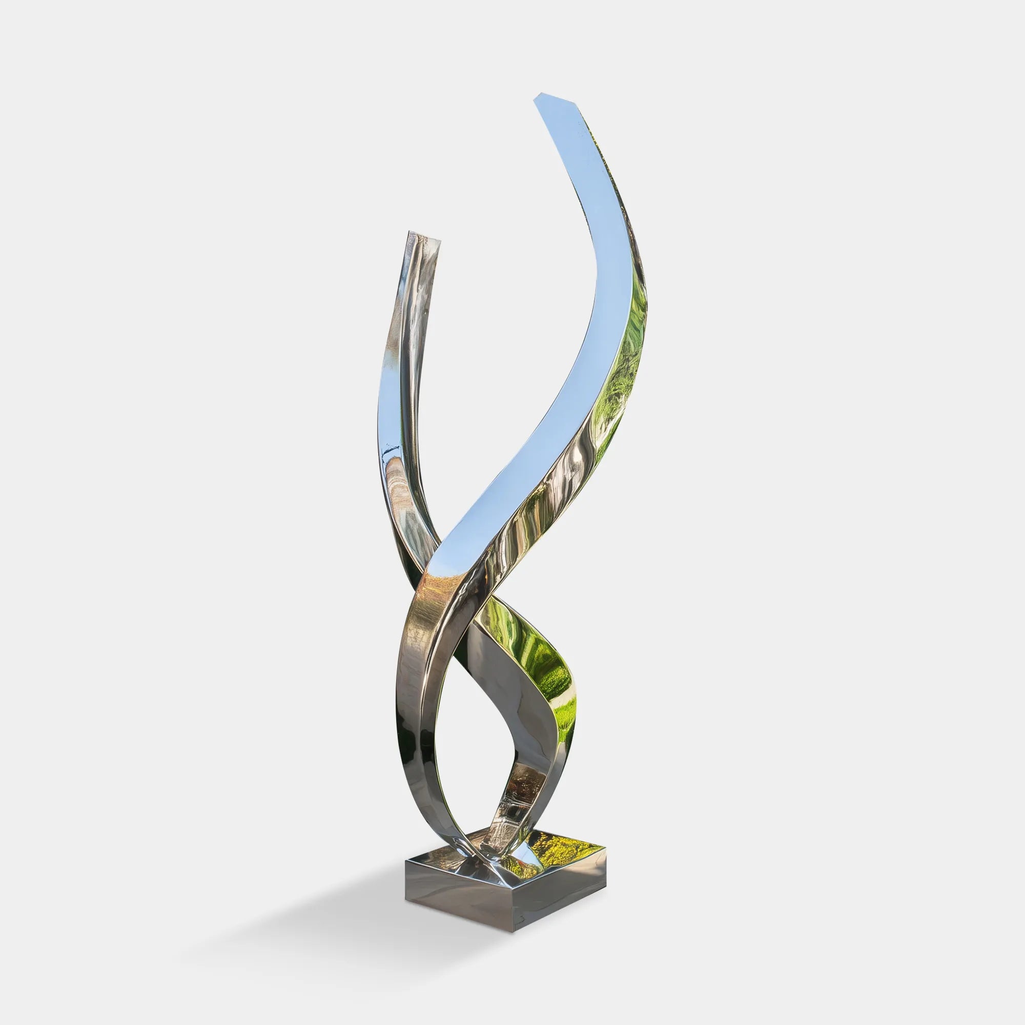 Modern Sculpture in Polished Stainless Steel with Fluid Twisting Design for Outdoors