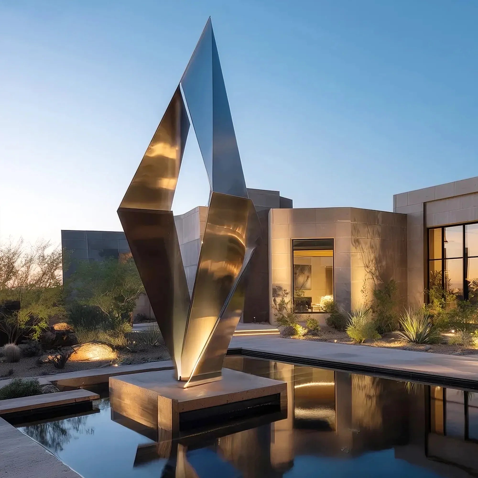 Abstract Sculpture in Stainless Steel with Modern Design for Luxury Gardens.