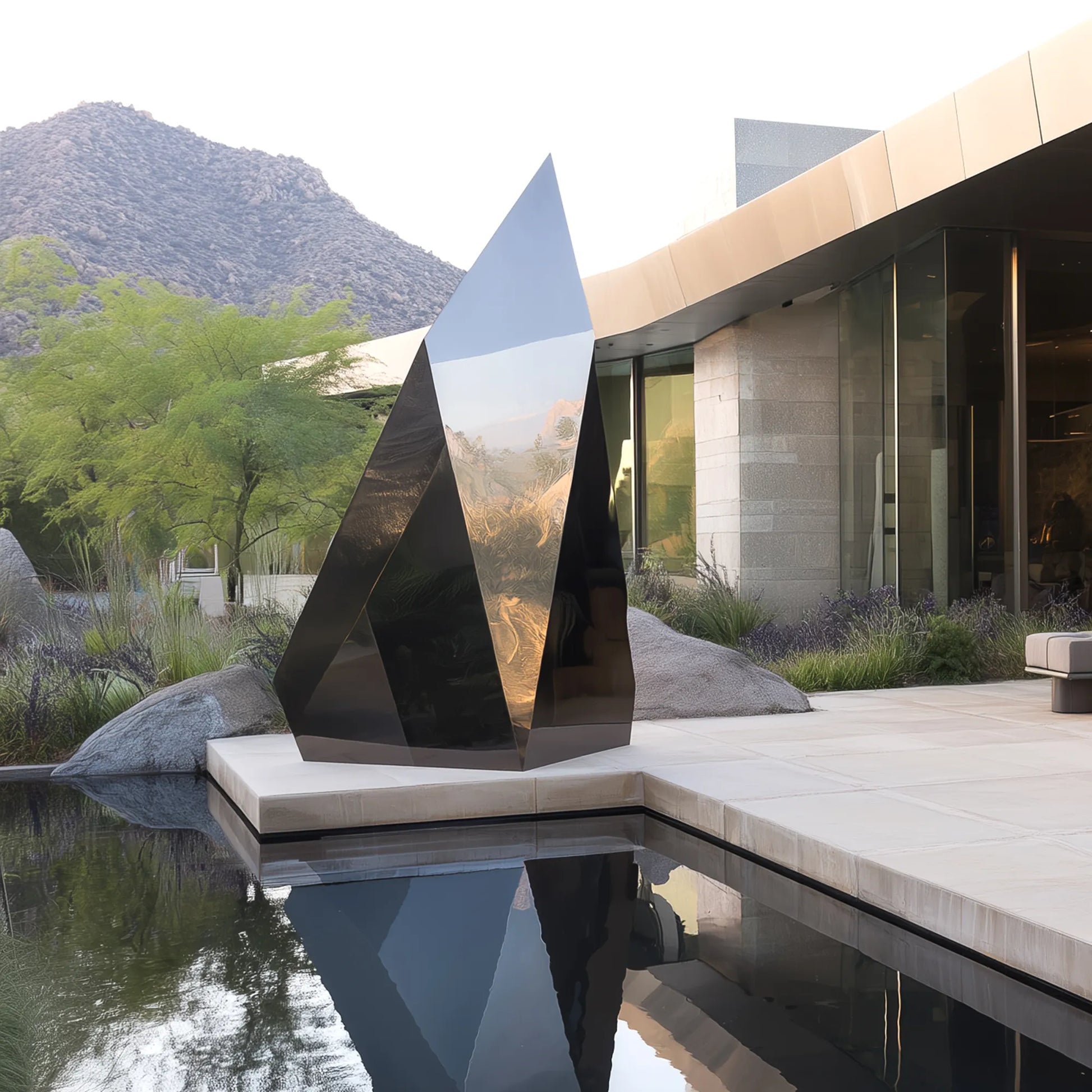 Modern Sculpture in Stainless Steel with Geometric Design for Luxury Gardens