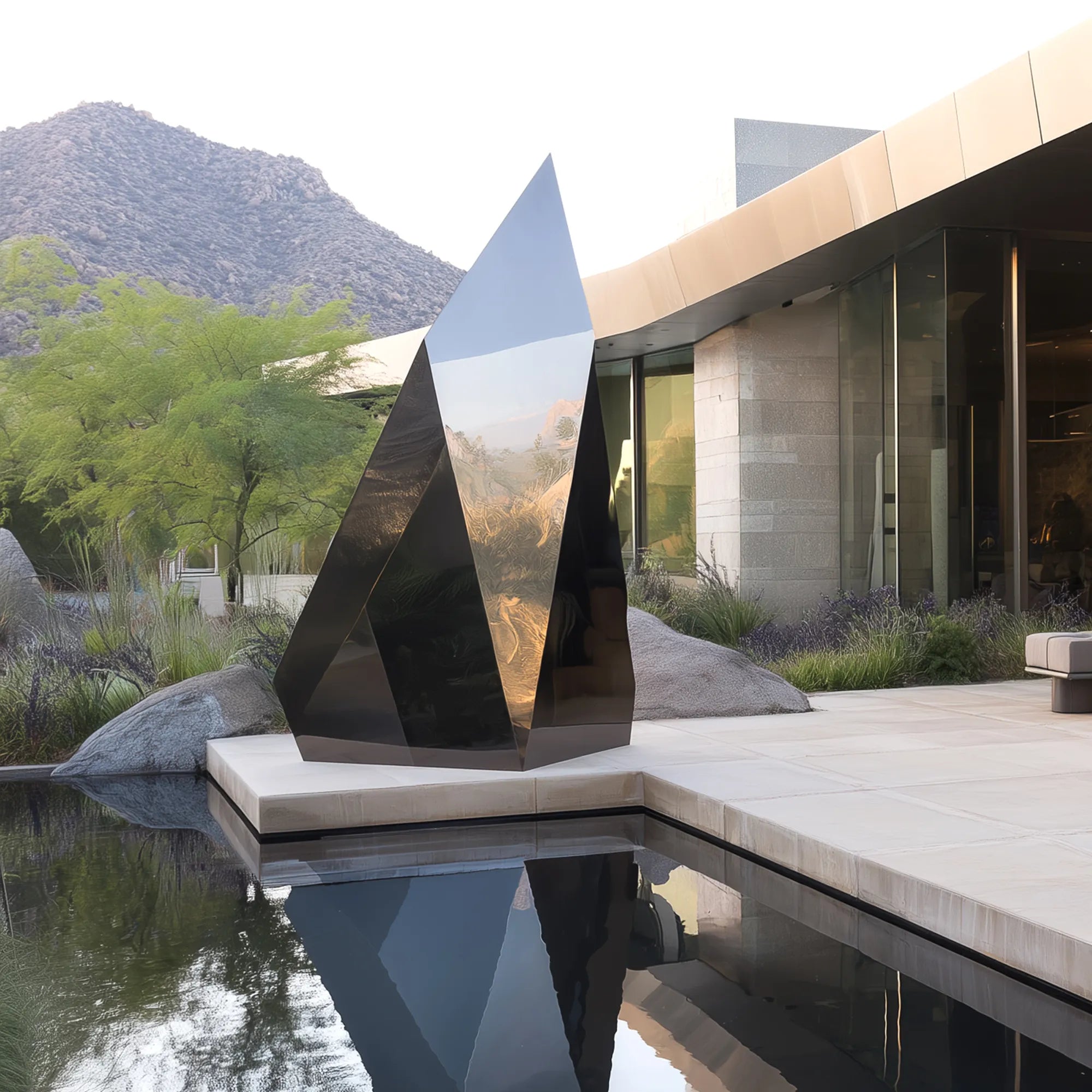 Modern Sculpture in Stainless Steel with Geometric Design for Luxury Gardens