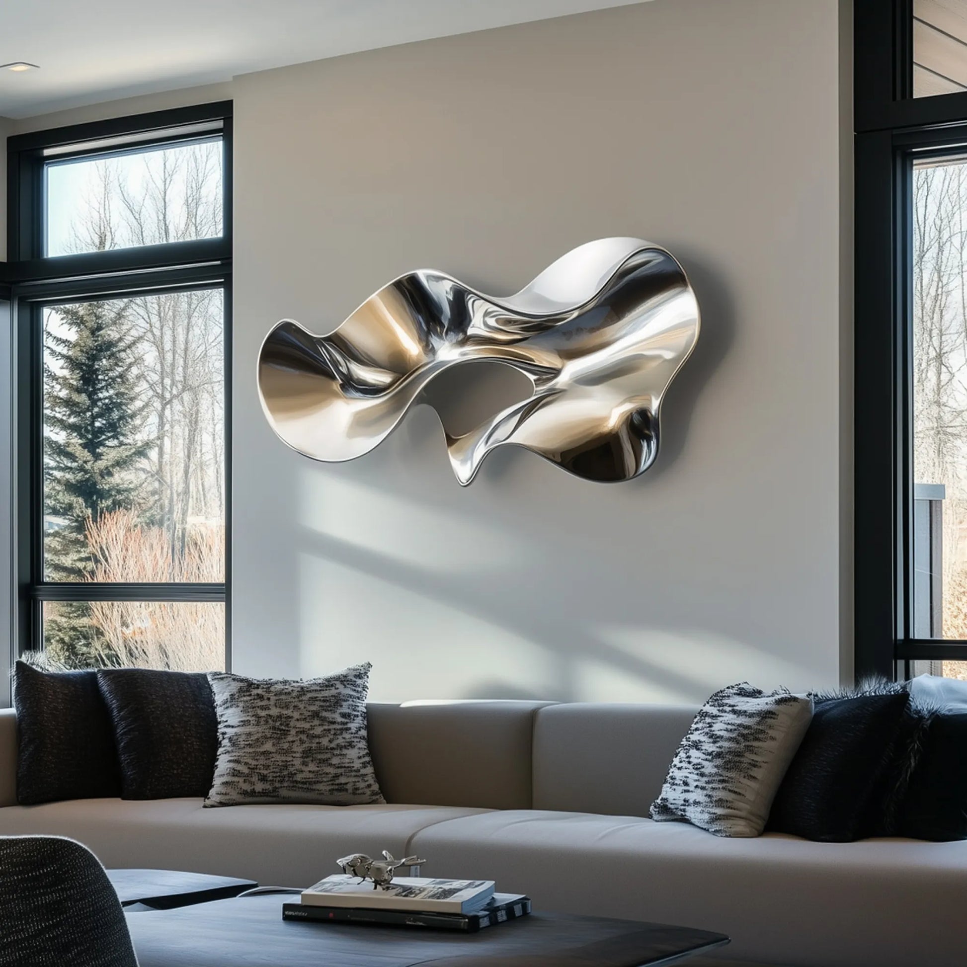 Abstract Wall Sculpture in Stainless Steel with Modern Design for Villas