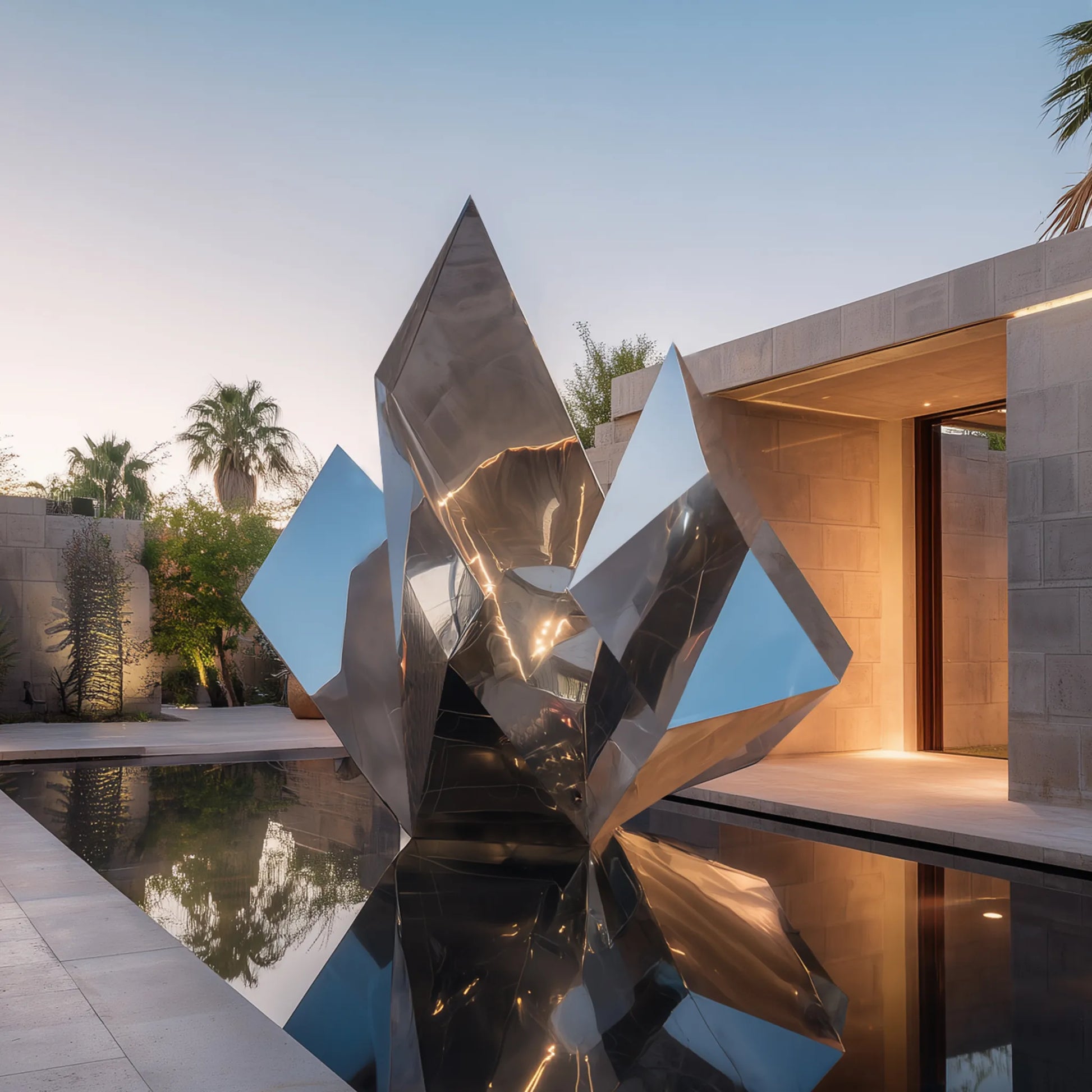 Stainless Steel Sculpture with Geometric Design for Luxury Villas