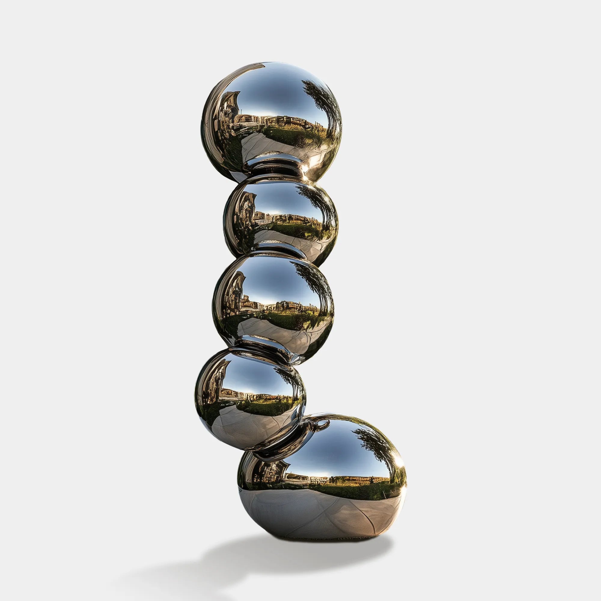 Stainless steel sphere sculpture with abstract design for modern outdoor spaces.