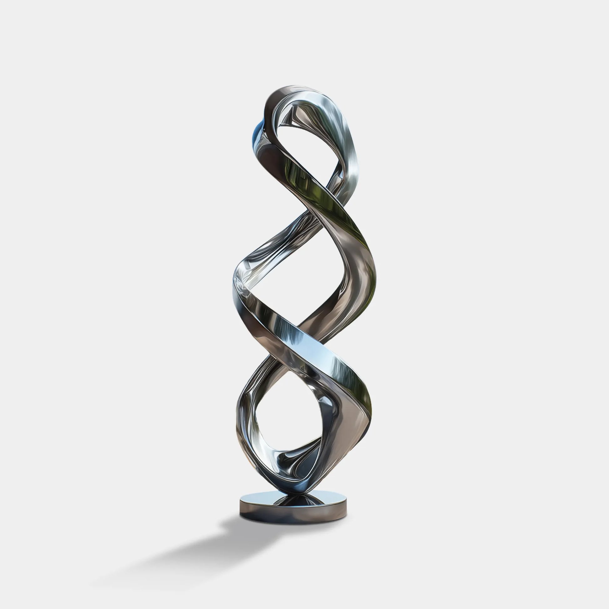 Modern stainless steel sculpture with a spiral design for outdoor settings