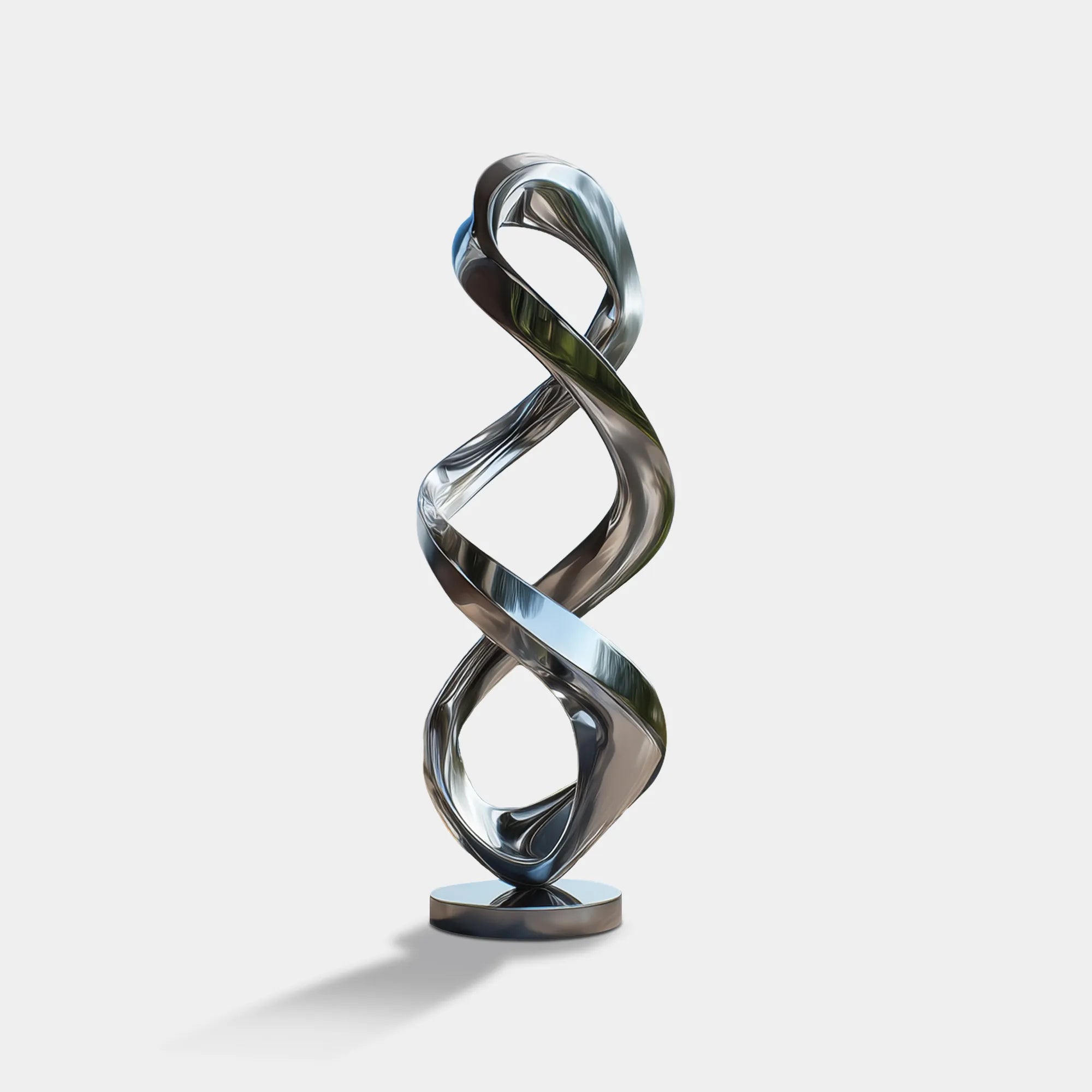 Modern stainless steel sculpture with a spiral design for outdoor settings