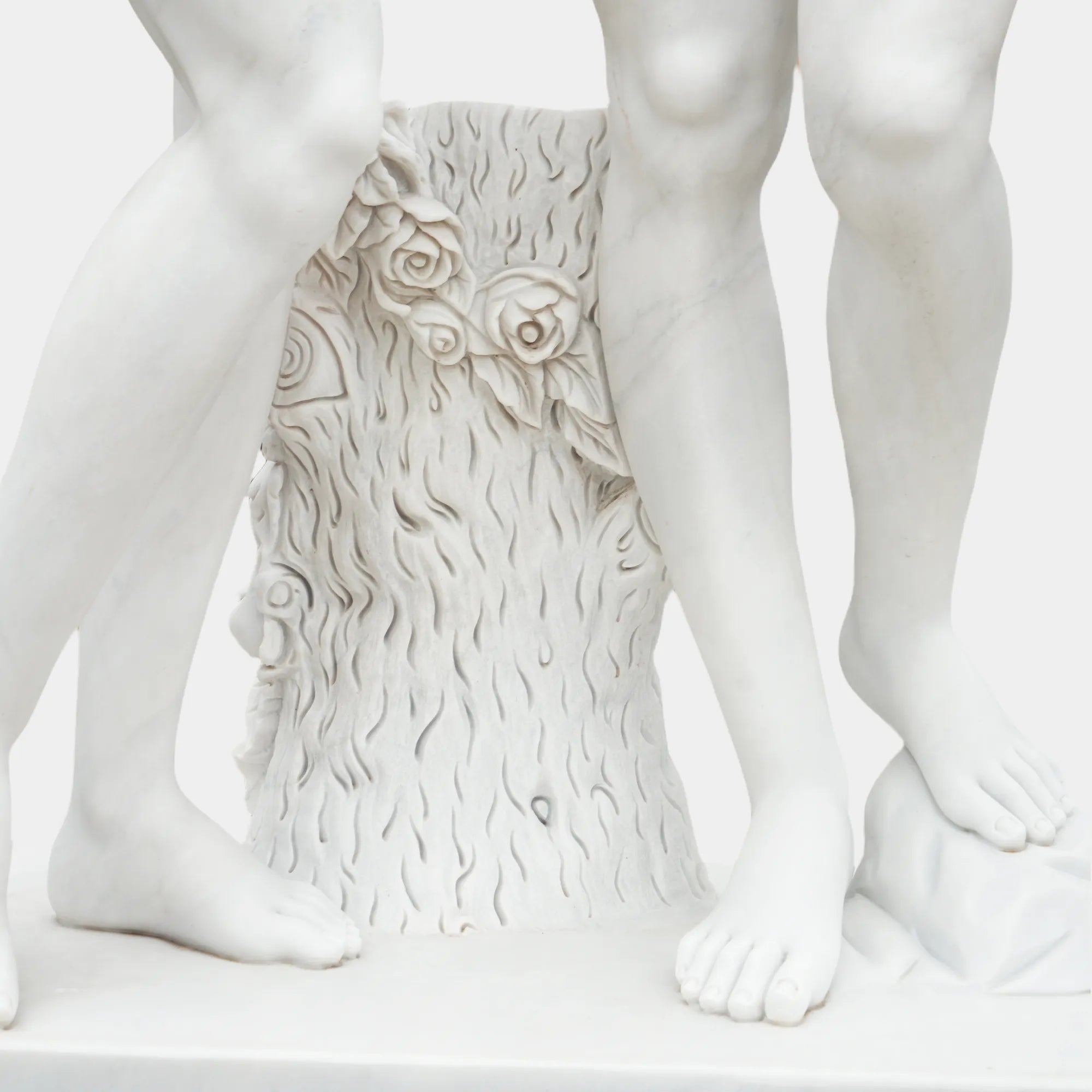 Three Graces marble statue with three intertwined female figures in white marble for garden, patio, courtyard, and terrace corner.