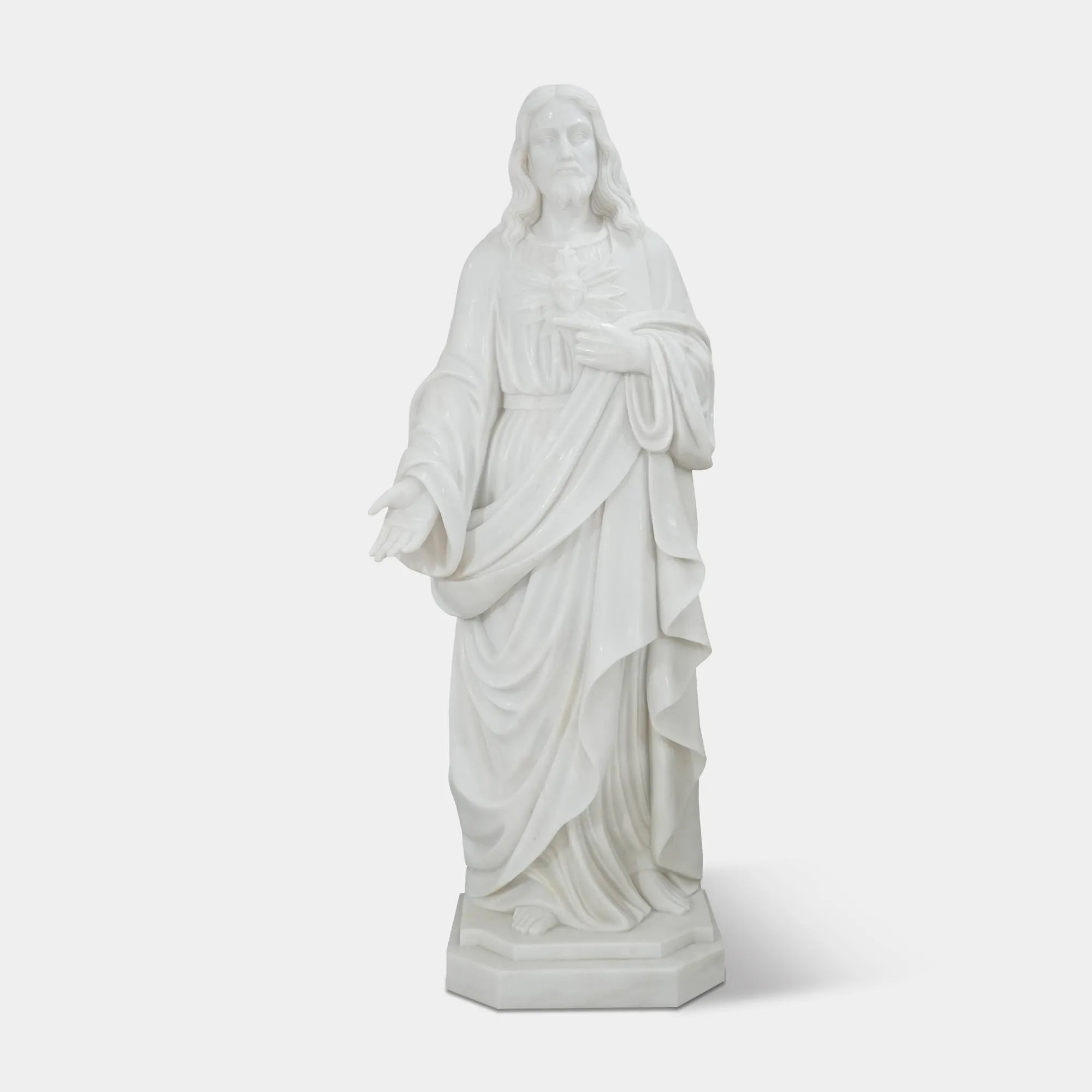 DVS Sacred Heart of Jesus Statue In White Marble for Church, Prayer Room and Memorial Garden DM100