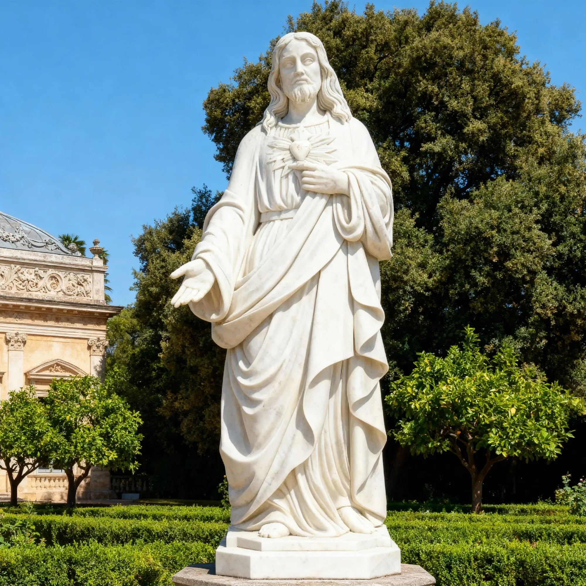 DVS Sacred Heart of Jesus Statue In White Marble for Church, Prayer Room and Memorial Garden DM100