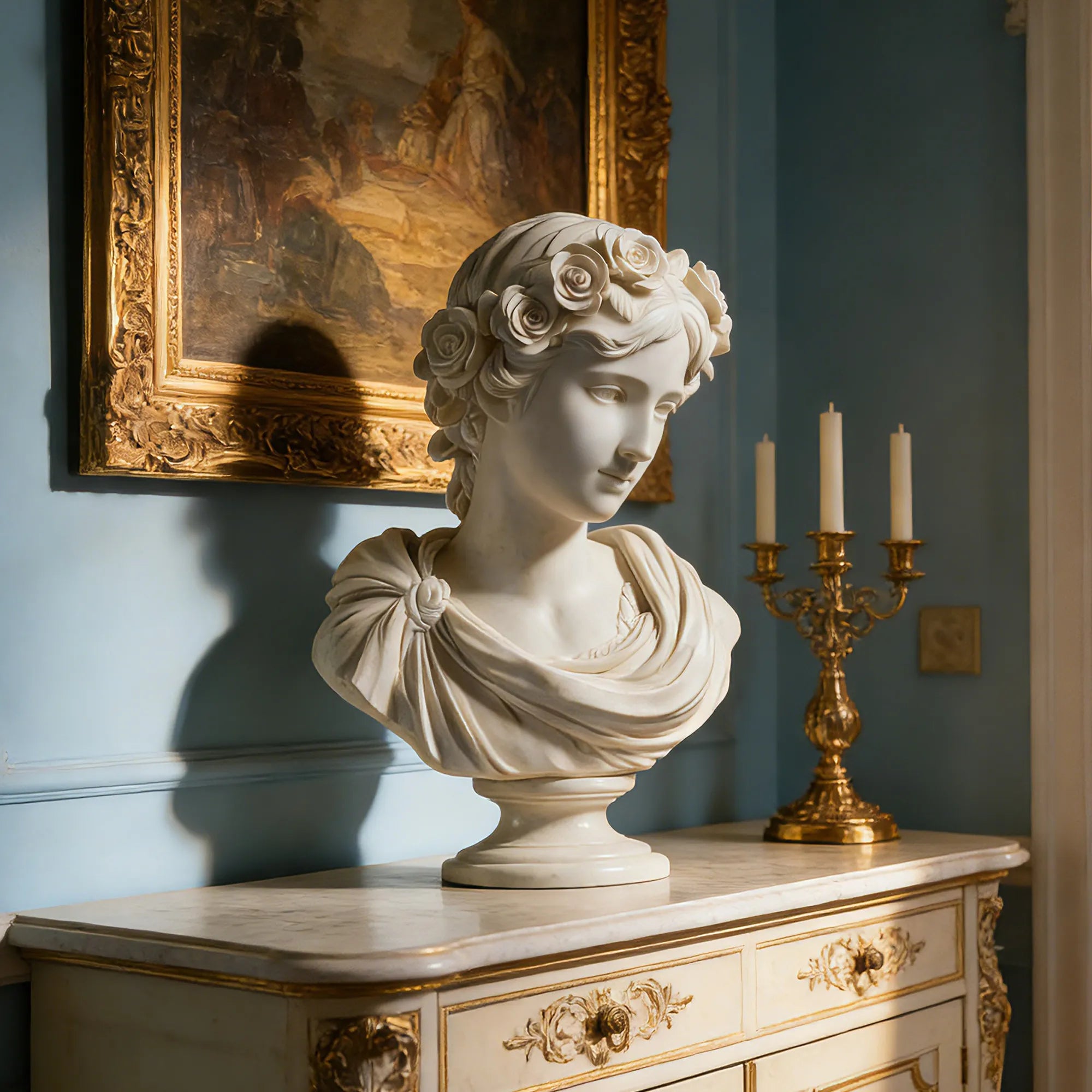 DVS Classic Marble Female Bust Sculpture for Console Table, Bedroom Dresser or Living Room Mantel DM114