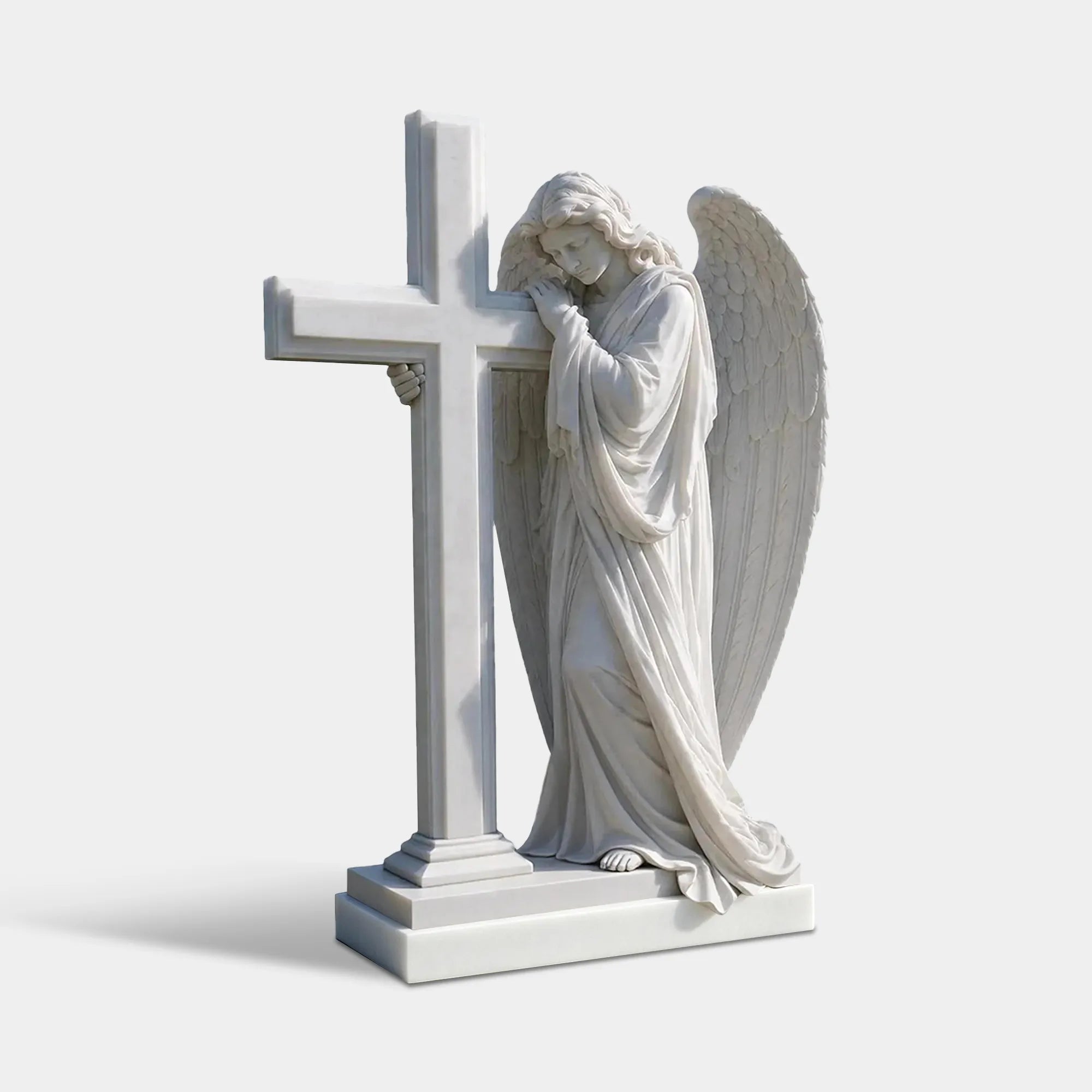 DVS Marble Angel and Cross Headstone for catholic cemetery, memorial garden or burial lawn DM125