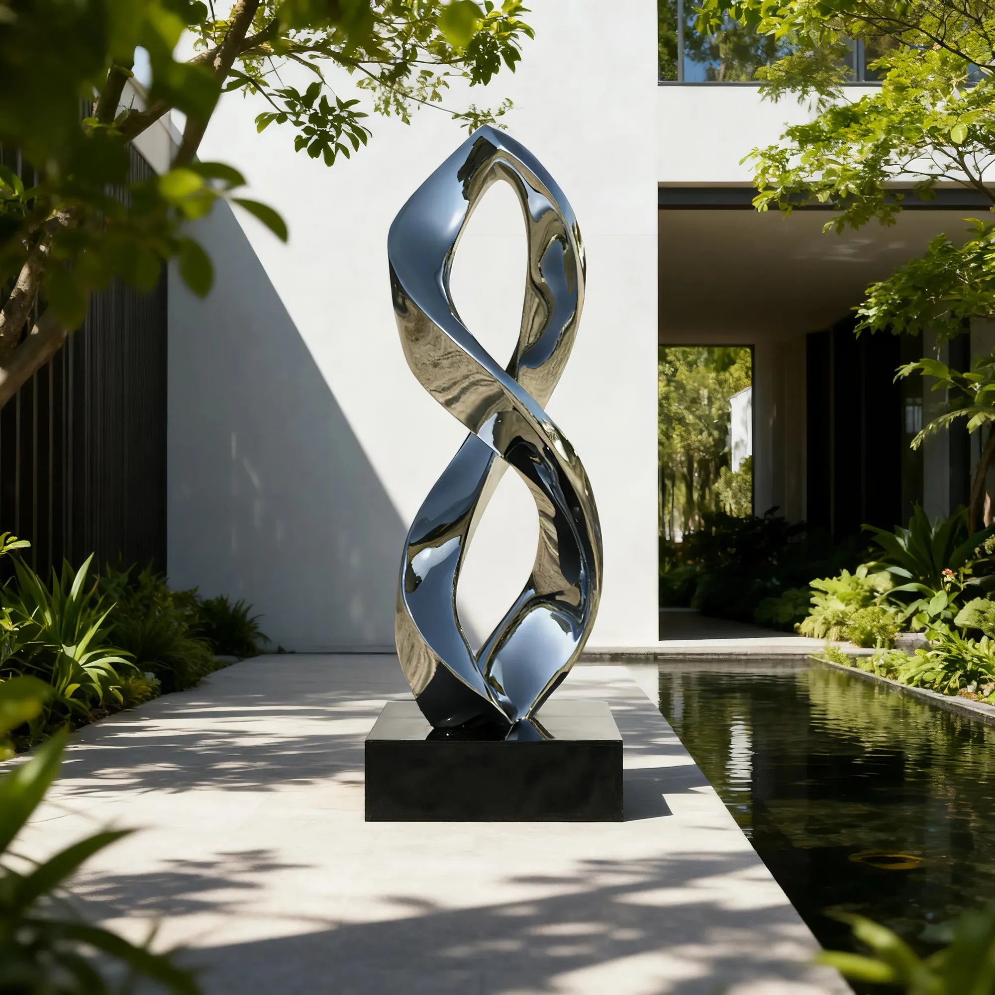 DVS Abstract Spiral Sculpture in Stainless Steel with a Modern Design for Luxury Courtyards, Plazas, and Commercial Spaces DS016