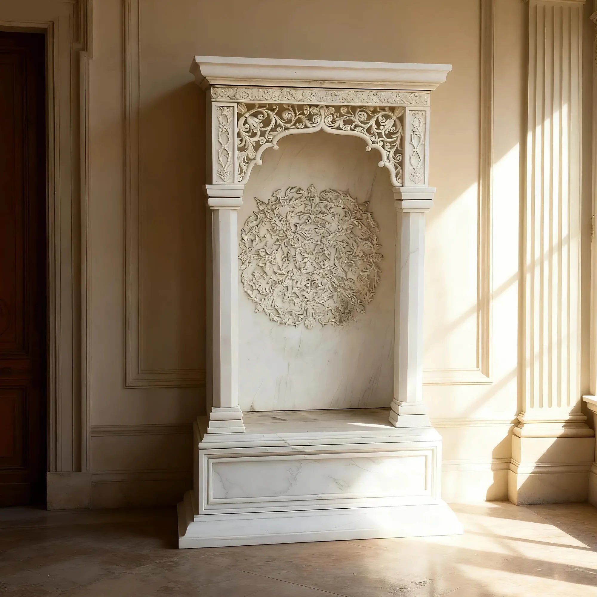 DVS Classical Marble Niche with Intricate Floral Relief for Churches,Villas & Luxury Interiors DM015