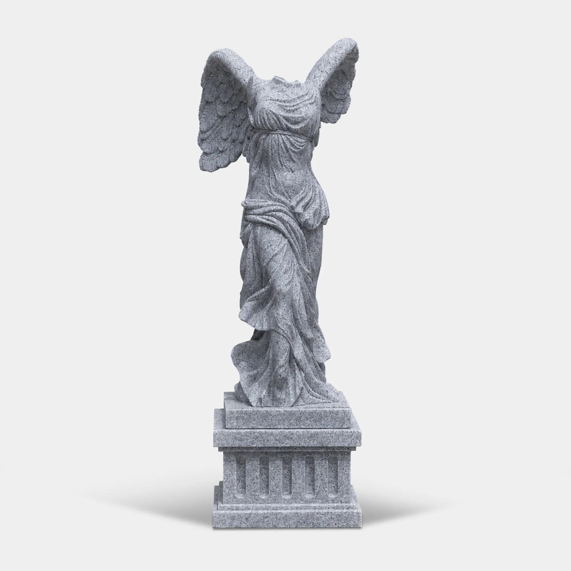 Classical marble sculpture of the Winged Victory of Samothrace with flowing drapery and soaring wings for luxury villas, courtyards, and art galleries.
