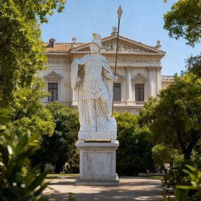 DVS Classical Marble Warrior Statue Holding a Spear and Shield for Gardens and Courtyards DM017