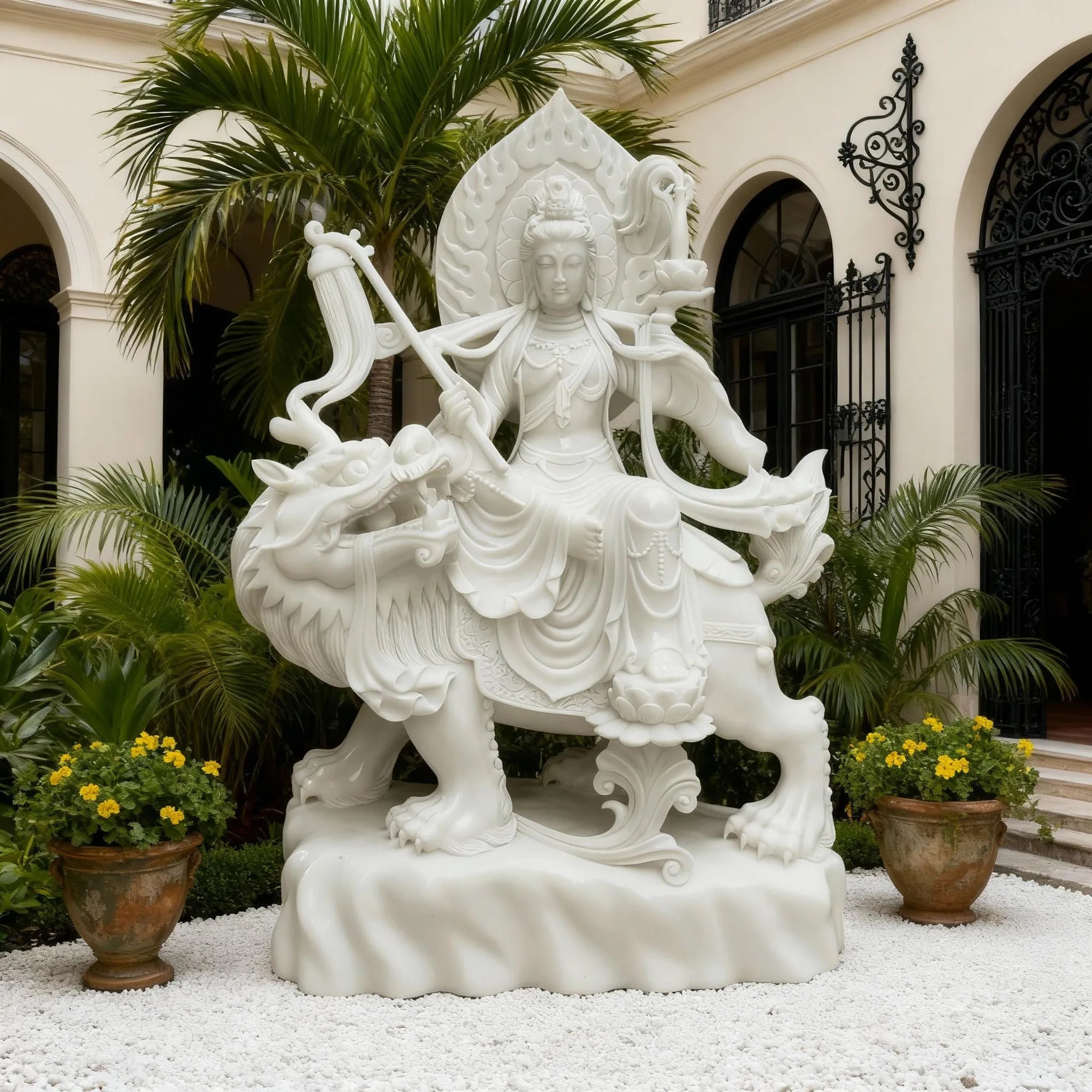 DVS Marble Sculpture of Buddhist Guanyin Bodhisattva for Temples, Gardens and Sacred Spaces DM031