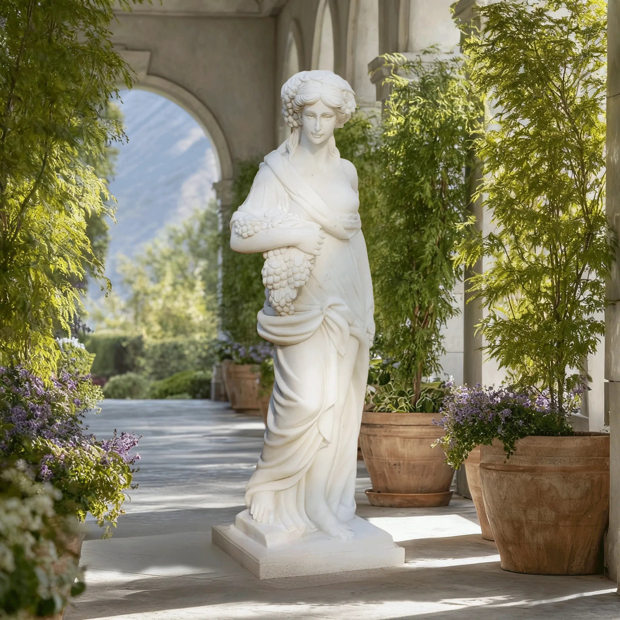 DVS Marble Sculpture of the Goddess of Abundance with Grapes for Villas and Gardens DM023