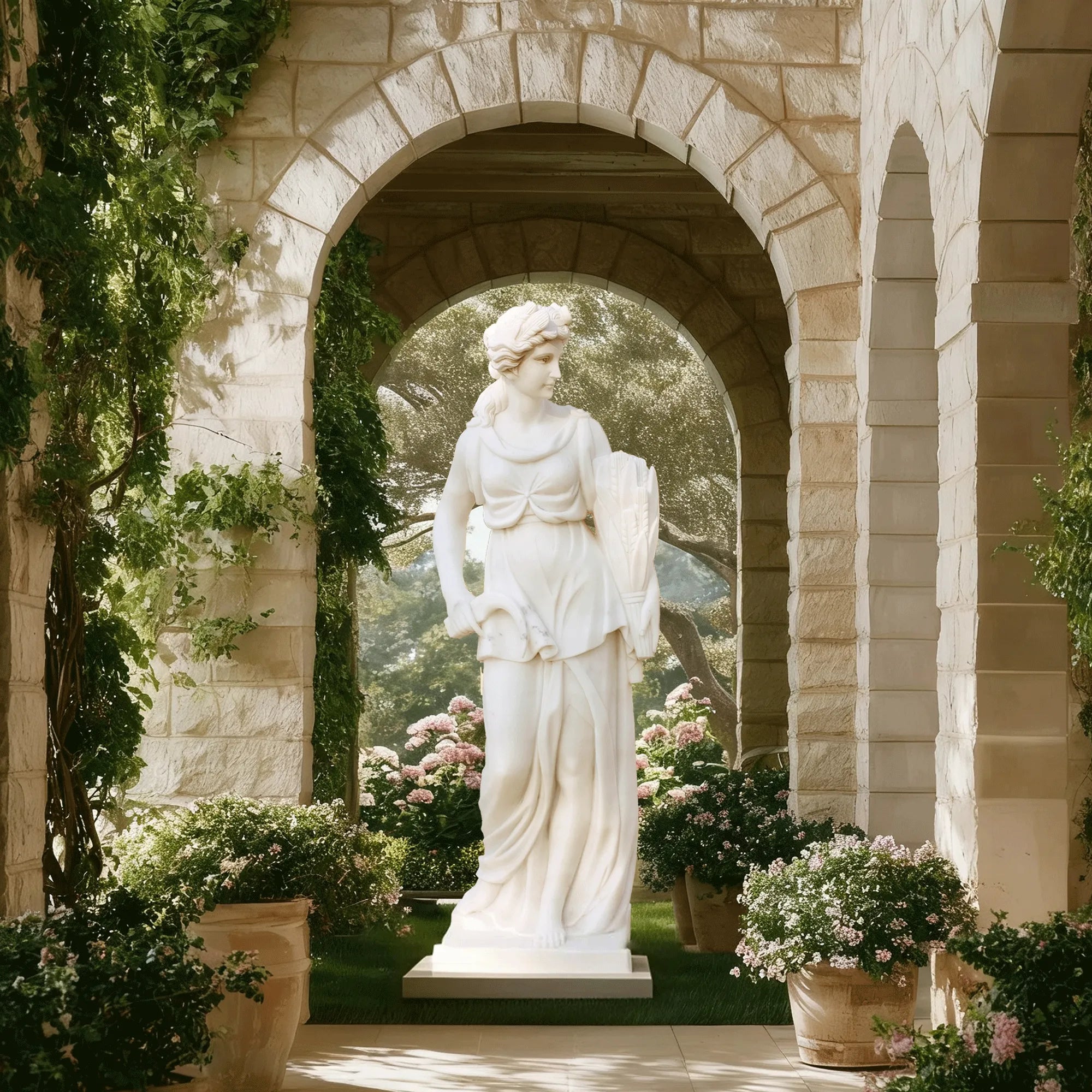 DVS Marble Sculpture of the Goddess of Harvest with Wheat for Villas and Gardens DM022