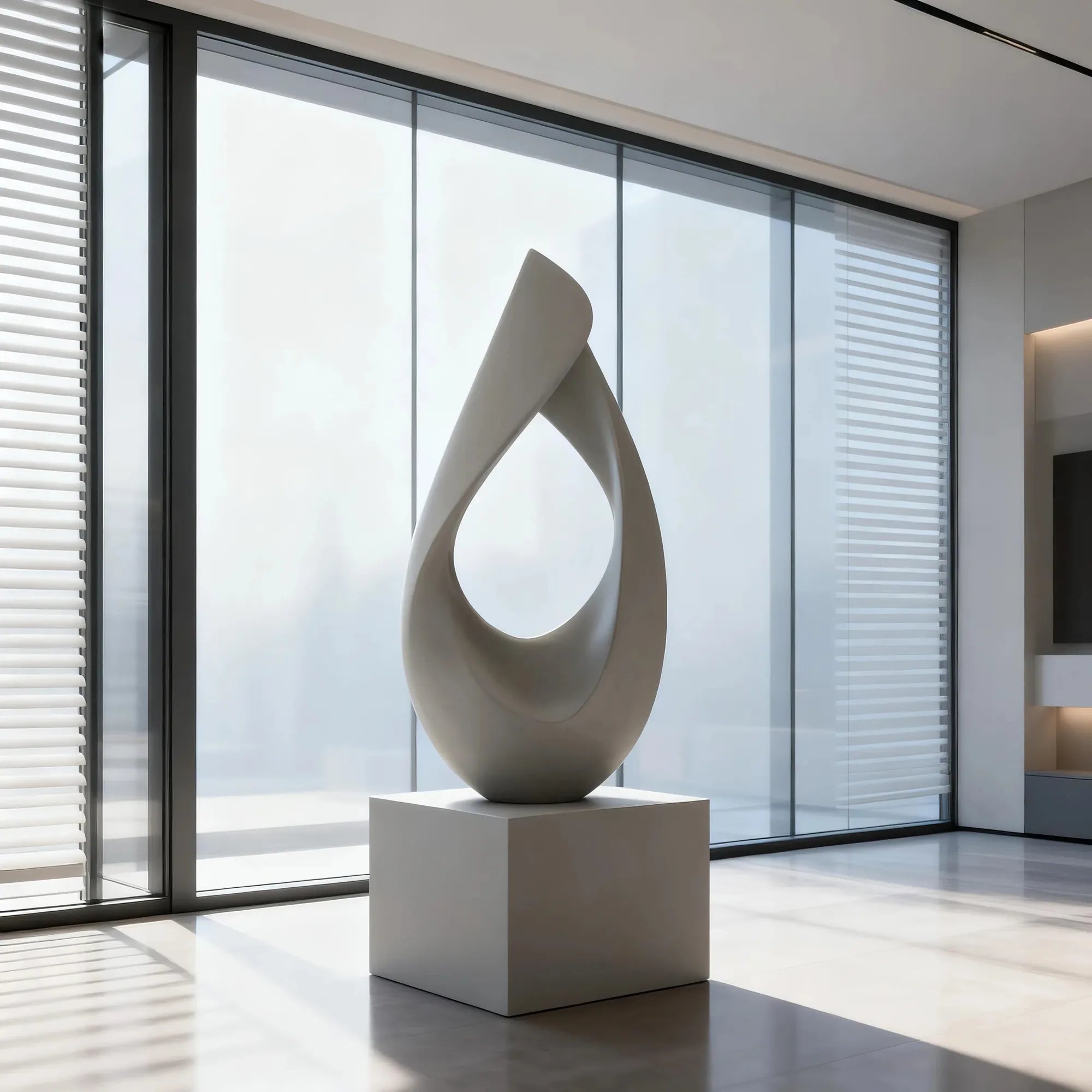 DVS Modern Abstract Sculpture in Stainless Steel with Fluid Waterdrop Inspired Form for Homes, Gardens and Luxury Interiors DS024
