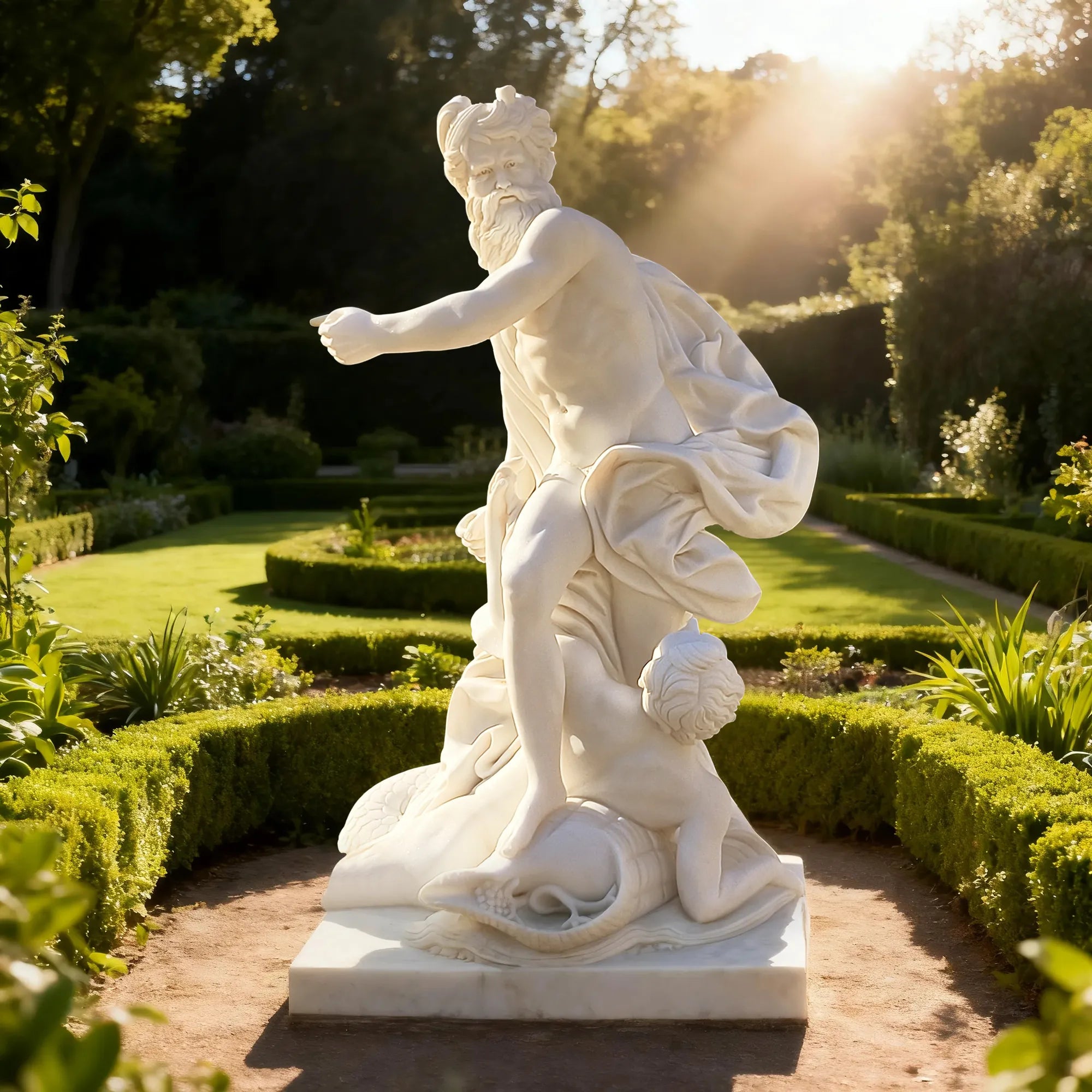 DVS Poseidon God of the Sea Classical Marble Statue for Outdoor Spaces DM003