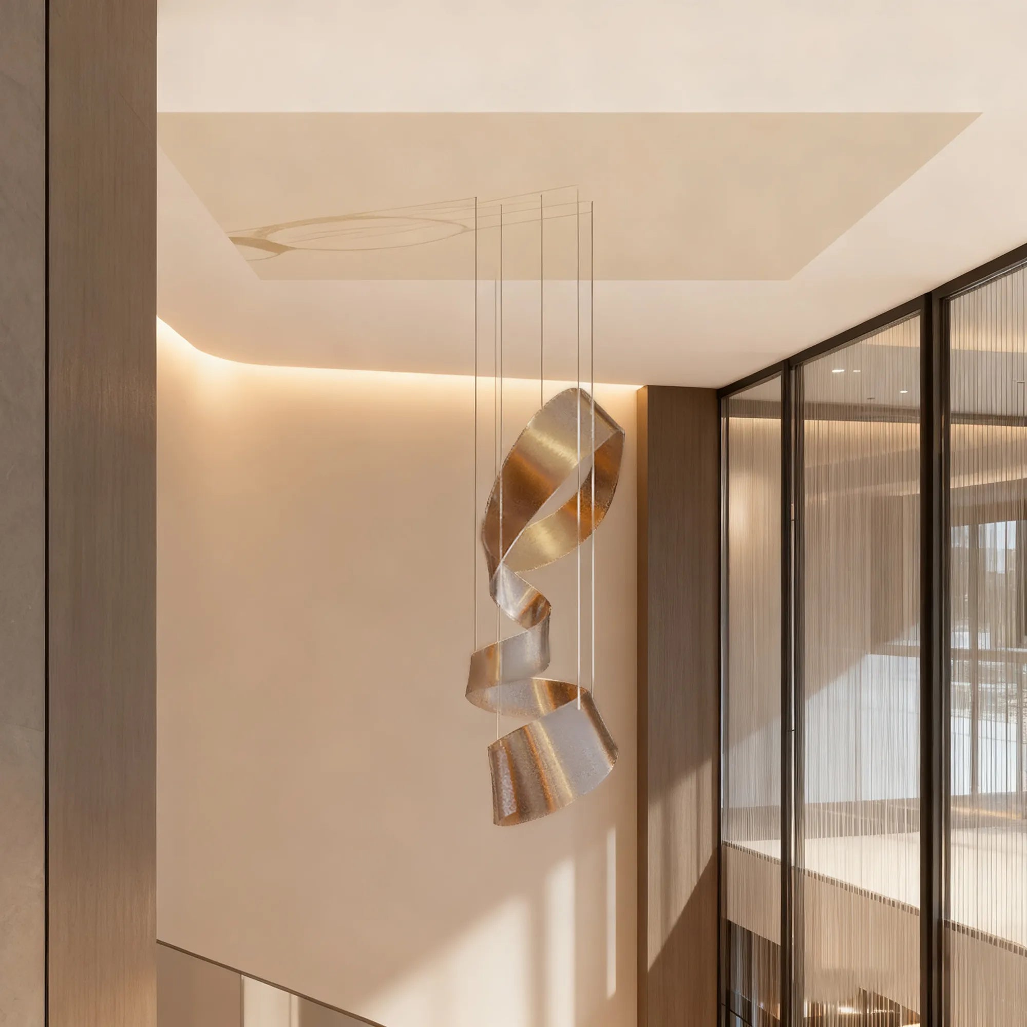 DVS Spiral Hanging Sculpture from Ceiling in Ribbon Design for Luxury Interiors and Art Spaces DS022