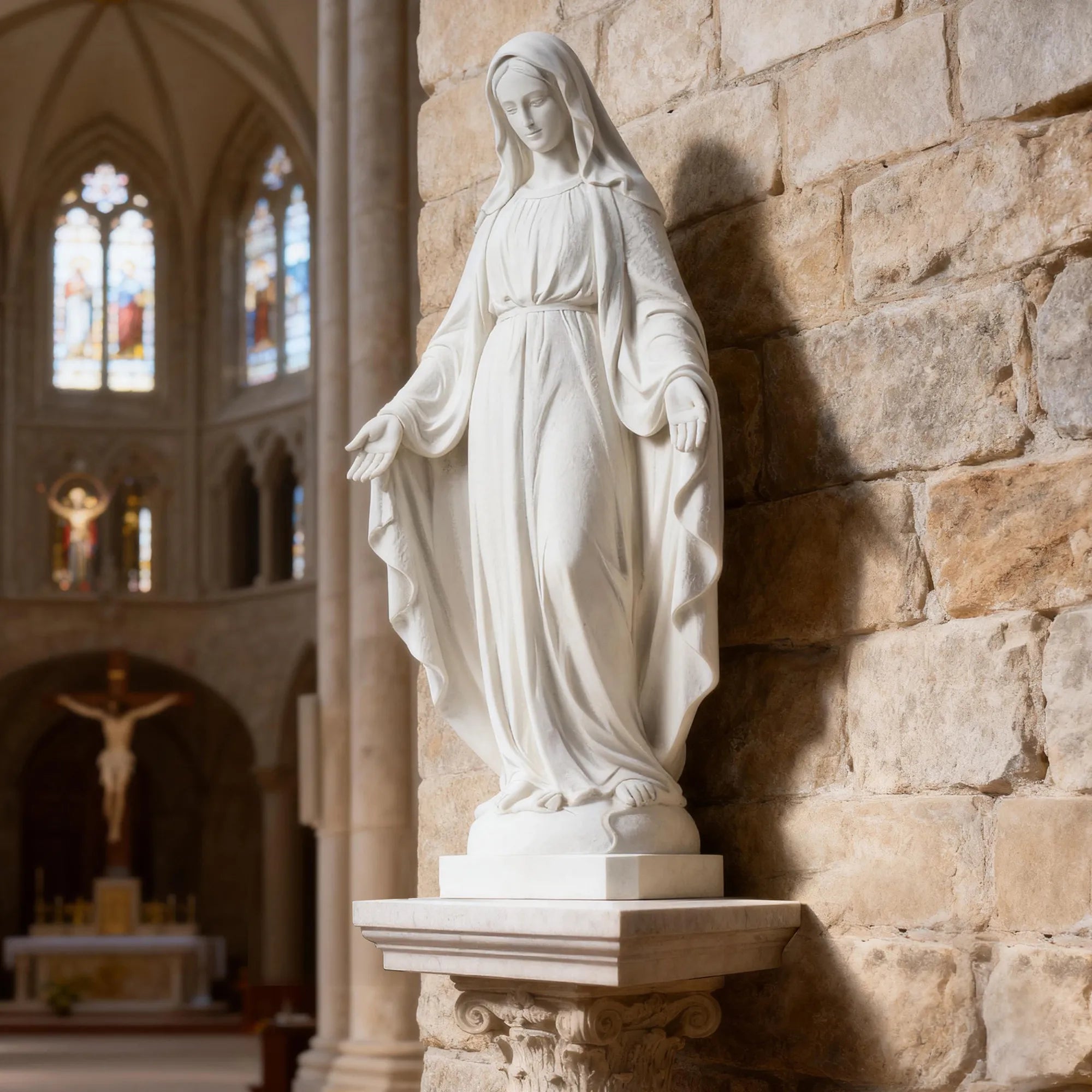 DVS Virgin Mary Statue in Marble for Churches & Gardens DM002